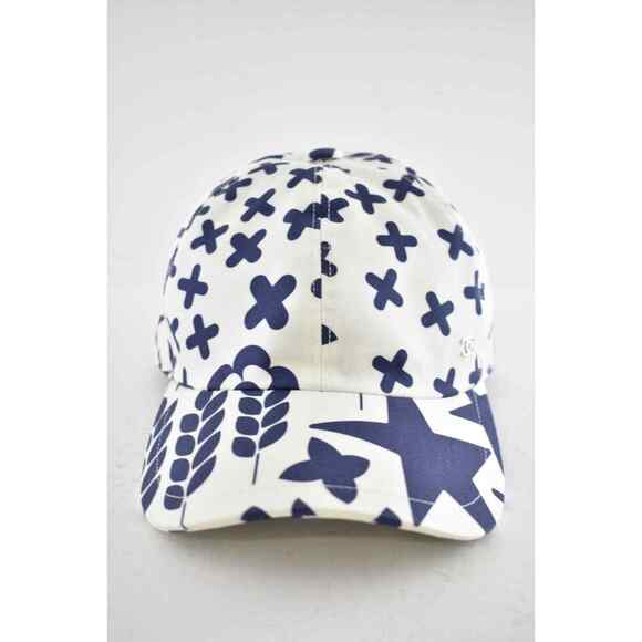 Chanel 22P Navy Blue White Graffiti CC Silver Logo Baseball Cap Curved Peak Hat - Picture 6 of 12